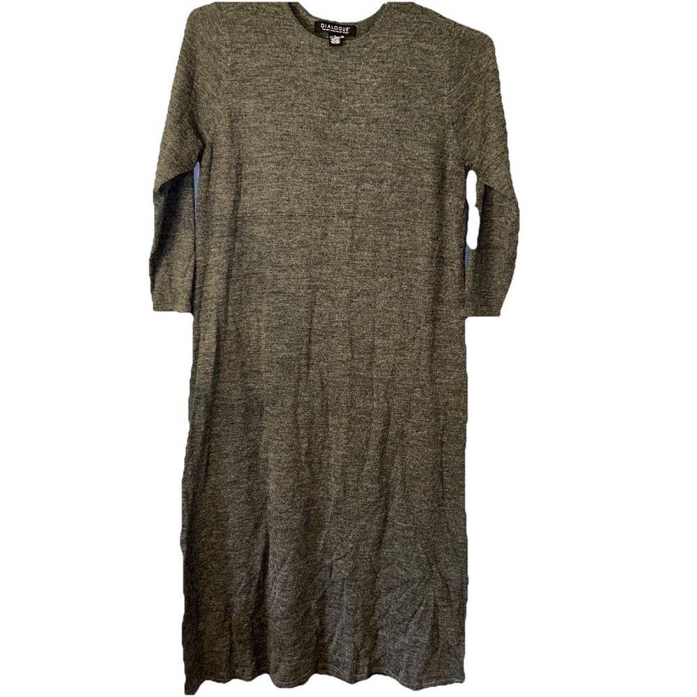 Vtg Dialogue Merino Wool Long Sleeve Rowena Swing Dress Womens Size 1x Gray Midi